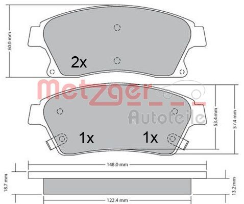 Stabdžių trinkelių rinkinys, diskinis stabdys METZGER 1170393