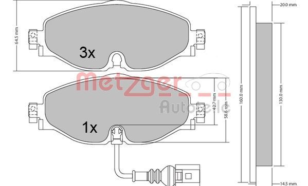 Stabdžių trinkelių rinkinys, diskinis stabdys METZGER 1170411