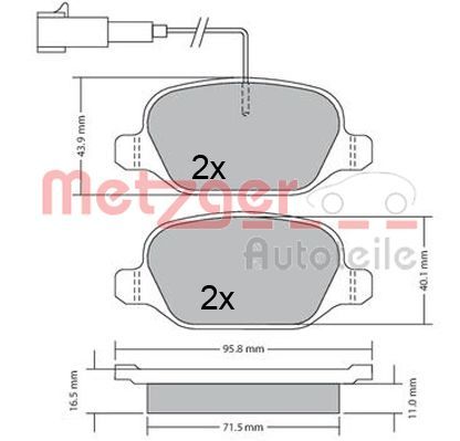 Stabdžių trinkelių rinkinys, diskinis stabdys METZGER 1170555