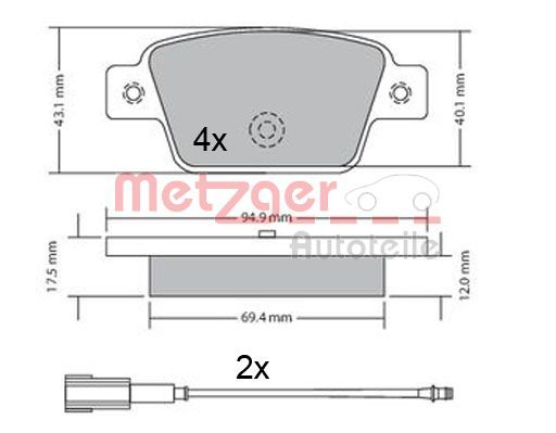 Brake Pad Set, disc brake METZGER 1170682