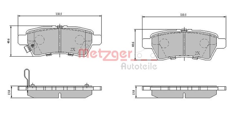 Stabdžių trinkelių rinkinys, diskinis stabdys METZGER 1170825