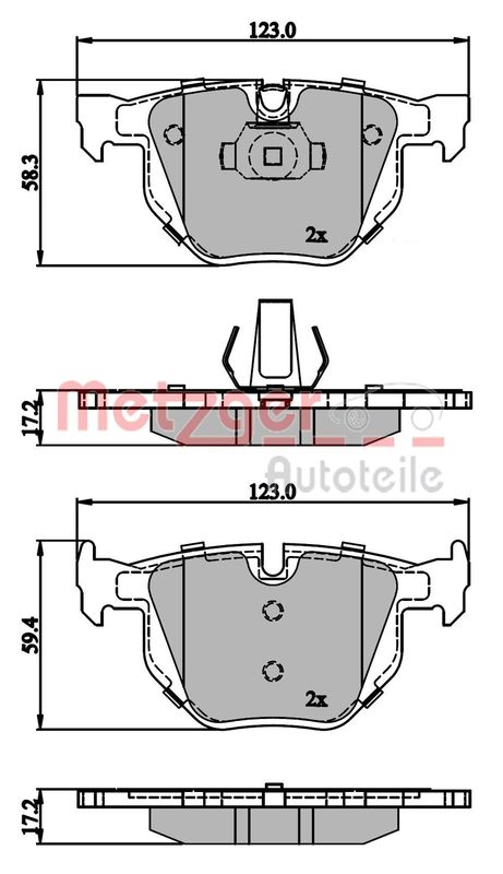 Комплект гальмівних накладок, дискове гальмо METZGER 1170843