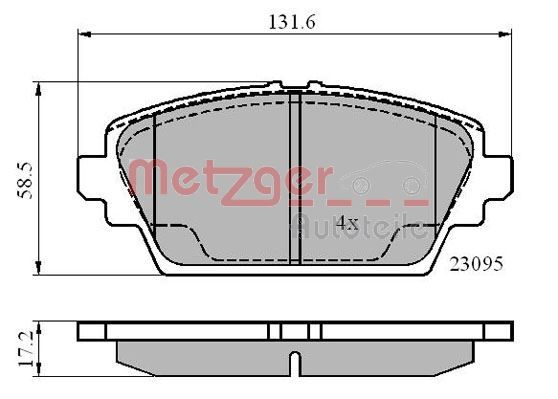 Комплект гальмівних накладок, дискове гальмо METZGER 1170870