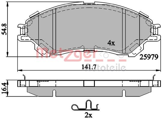 Комплект гальмівних накладок, дискове гальмо METZGER 1170882