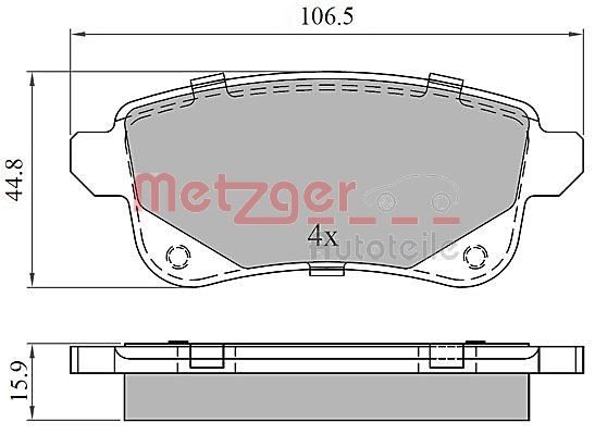 Комплект гальмівних накладок, дискове гальмо METZGER 1170909