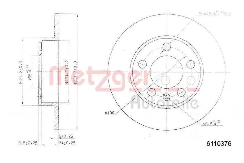 Stabdžių diskas METZGER 6110376