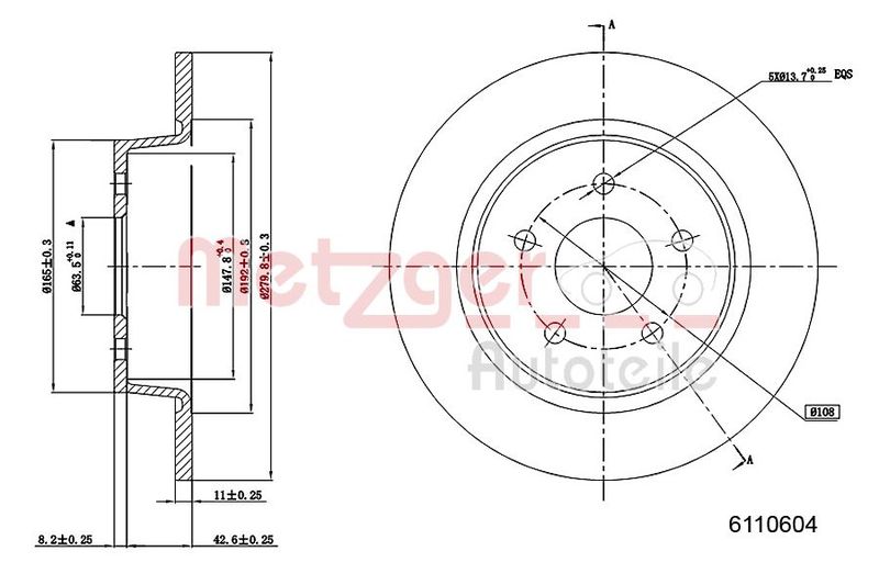 Brake Disc METZGER 6110604