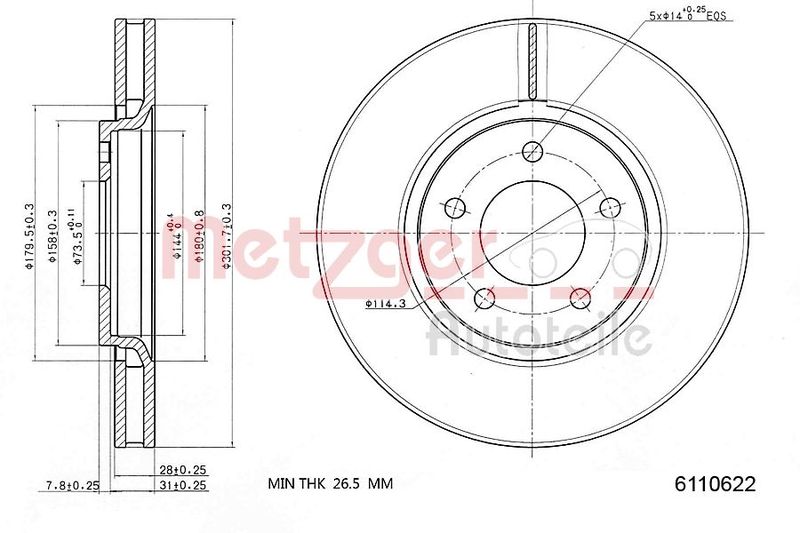 Brake Disc METZGER 6110622