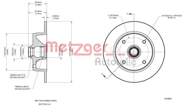 Stabdžių diskas METZGER 6110941